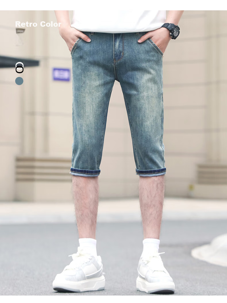 Jeanswest Men's 2026 Summer Lightweight Denim Shorts Fashion Casual Versatile Straight-Leg Cropped Pants Blue Gray 38 9