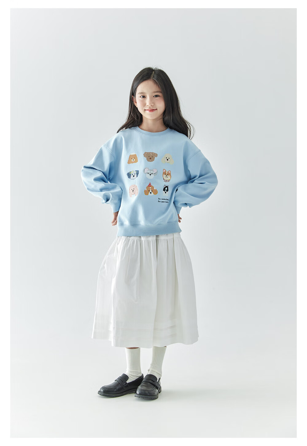 Kechu 2025 Autumn New Children's Cute Dog Fun Print Sweatshirt, Loose-Fitting Blue Top for Older Kids 6