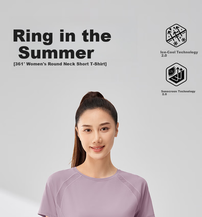 361° Women's Short-Sleeve Summer Clothing, New Cool-Feeling T-Shirt, Sun Protection Shirt, Ice Silk Sports Running Top, 662524116-7 1