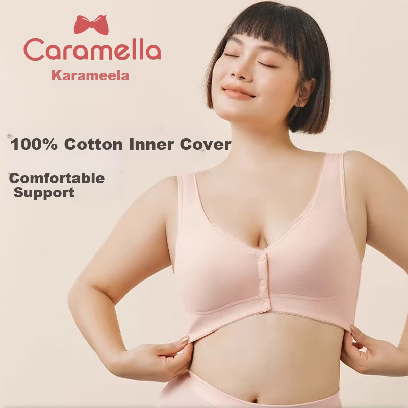 Caramella Women's Wireless Bra with Front Opening, Vest-Style Middle-Aged And Elderly Push-Up Large Size Brassiere, Side Support Bra for Mothers