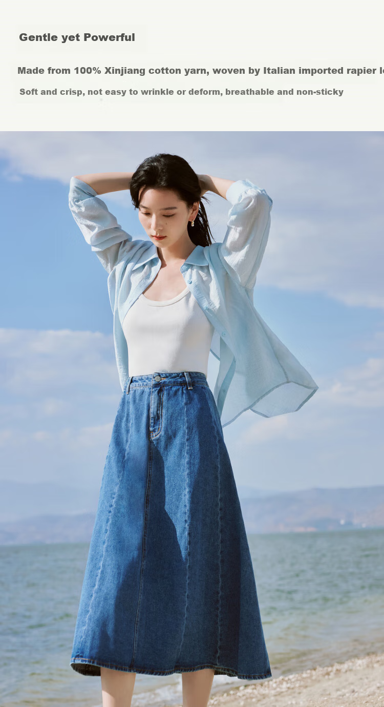 Inman French Style Denim Half Skirt for Women Summer Retro Mid-High Waist Premium A-Line Skirt Light Denim L 4