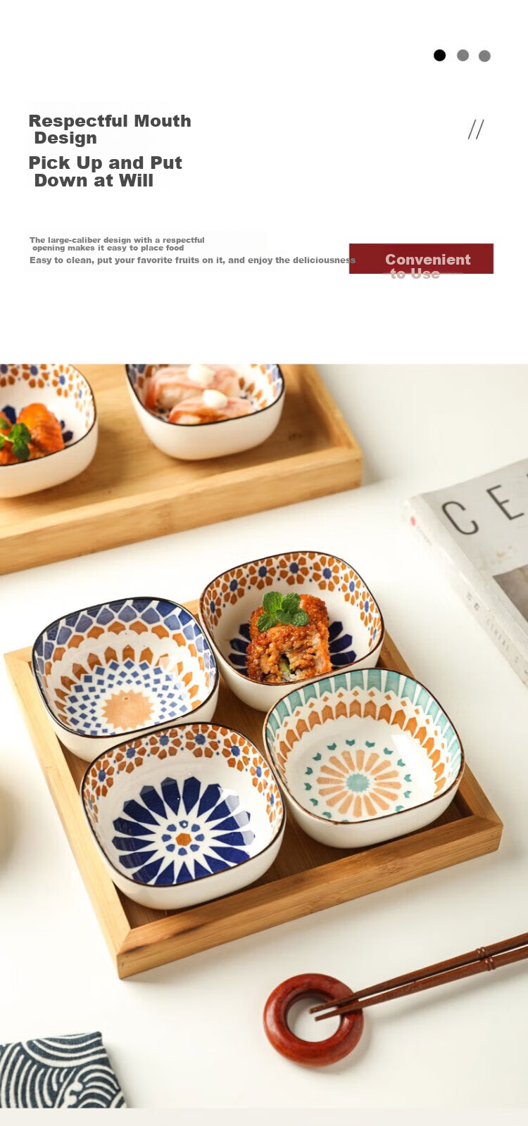 Canjiangjun Dipping Sauce Dishes, Snack Plates, Underglaze Ceramic Japanese-Style Home Dipping Bowls, Seasoning Plates, Set of 6 Bowls without Trays 9