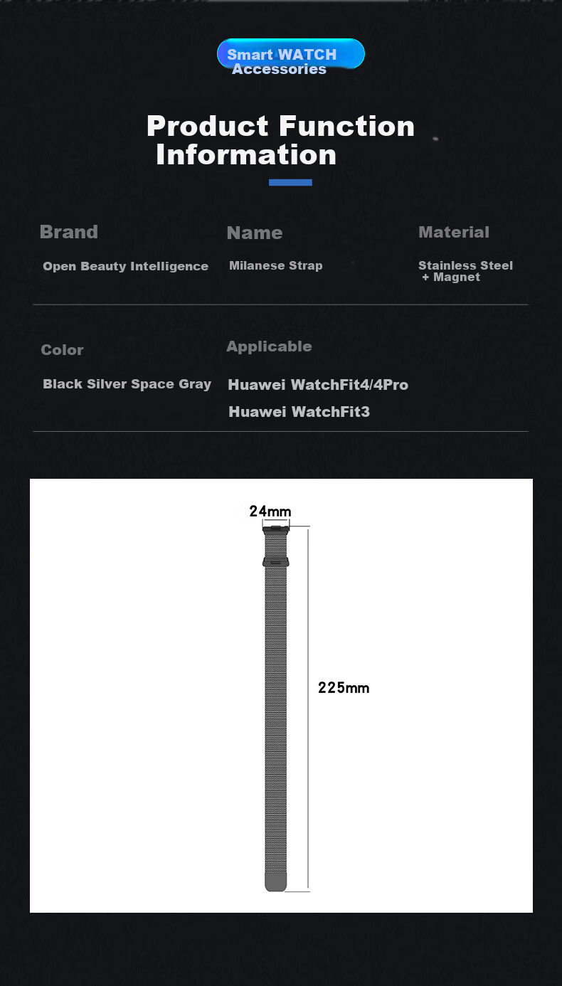KMaxAI Compatible with Huawei Watch Fit 4/4 Pro/3 Milanese Metal Strap, Magnetic Stainless Steel Braided Watch Band, Breathable Business Watch Chain Replacement Wristband, Black 5