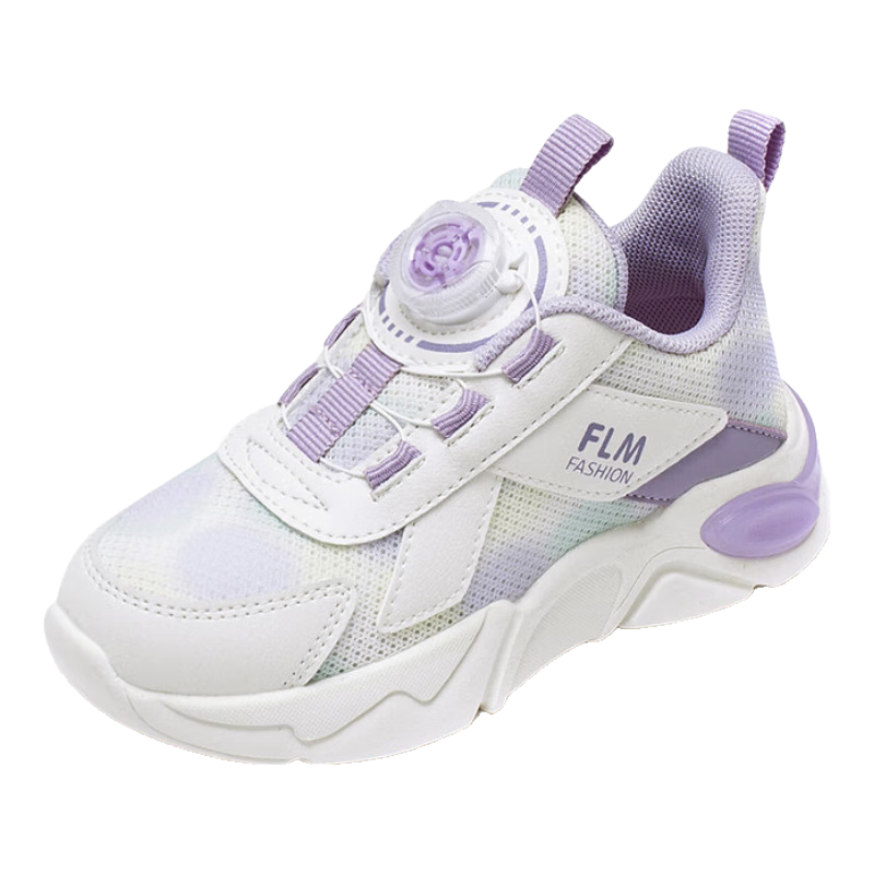 Follow Me Girls' Sports Shoes, Spring And Summer Mesh Breathable Casual Shoes, Children's Running Shoes, White/purple, Size 35