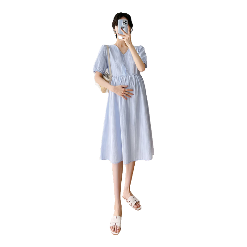 JOYNCLEON Maternity Summer Loose Dress Long Dress Petite Maternity Thin Nursing Blue XL Jly156270