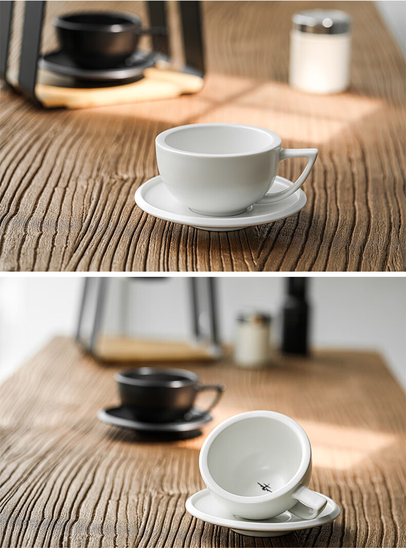 MHW-3BOMBER Zetian Cup Ceramic Coffee Mug with Saucer Set Professional Latte Art Steaming Pitcher Embossed 13