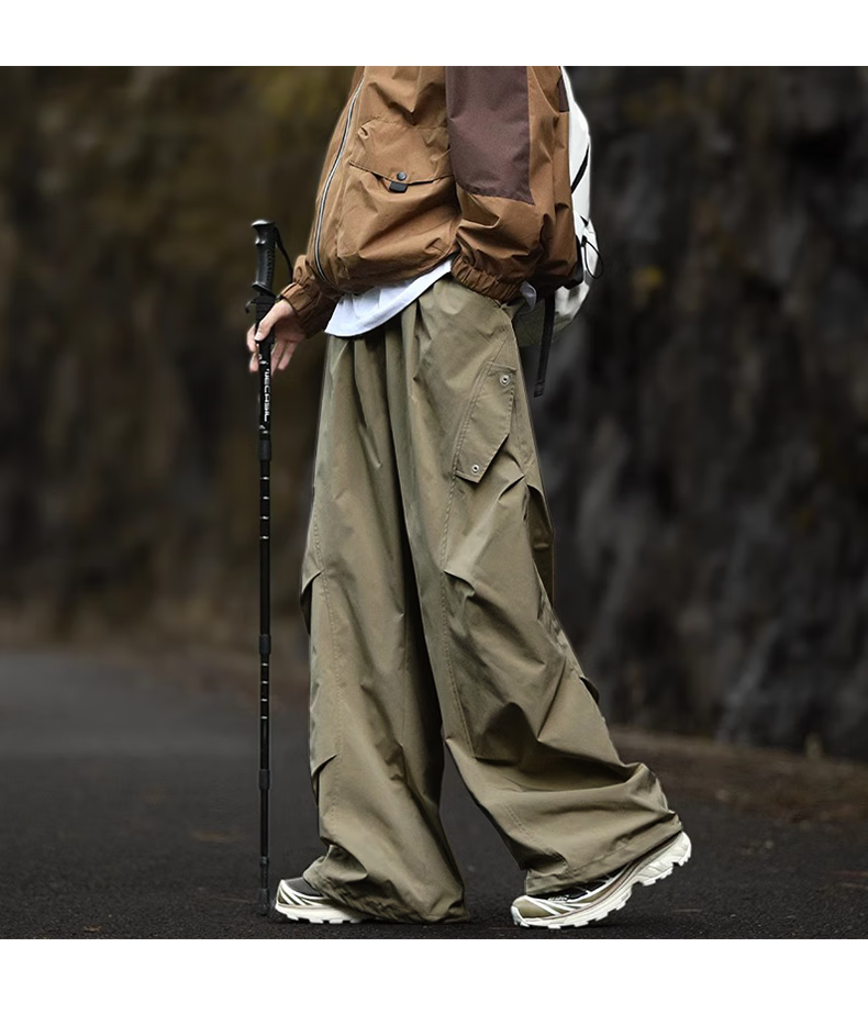 Dingfengbaoluo American-Style Outdoor Paratrooper Cargo Pants for Men, Loose-Fitting Casual Wrinkle Design Long Trousers for Summer, XP01 Beige 2XL 16