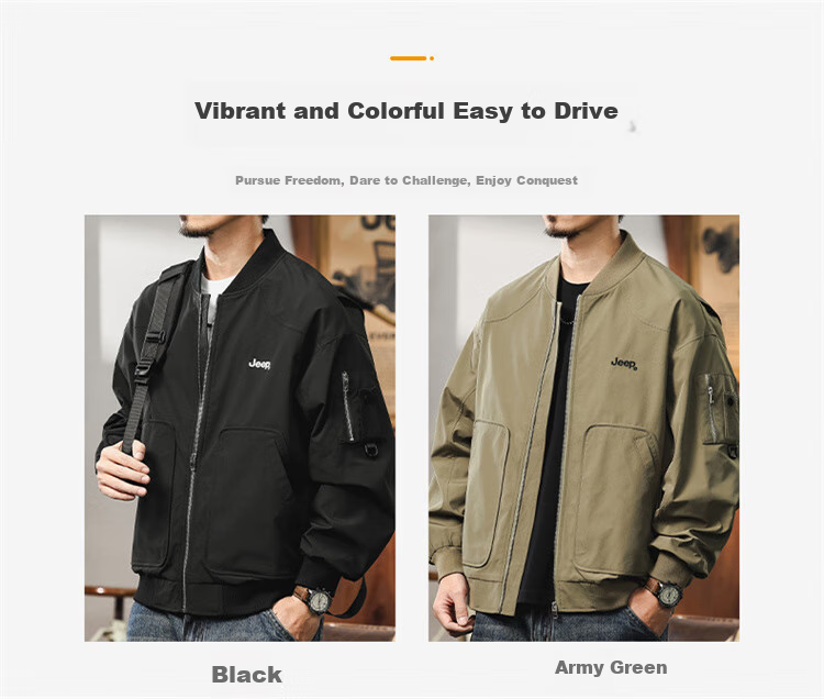 JEEP Men's Jacket, Spring And Autumn Loose Fit Workwear Pilot Coat Baseball Jacket, Army Green, 4XL 1