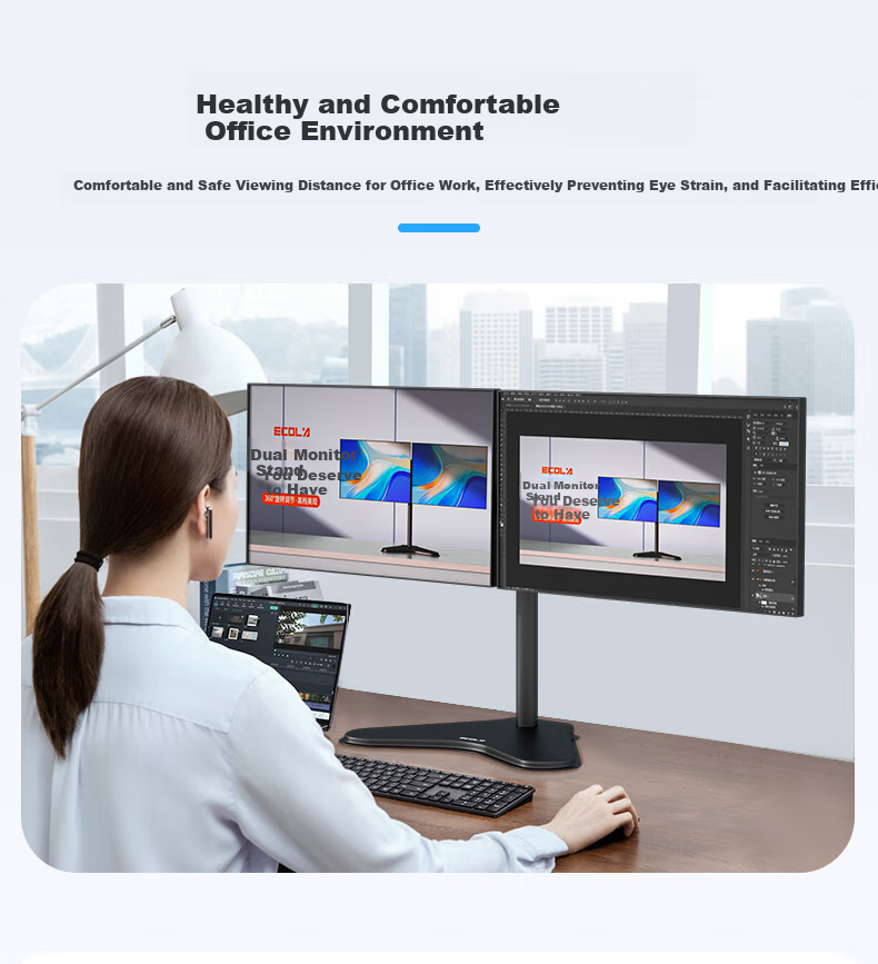 ECOLA Monitor Computer Stand, Height-Increasing Stand, Mechanical Arm Bracket, Spiral Lifting Mechanism, Spring Display Screen Support FT52BK 11