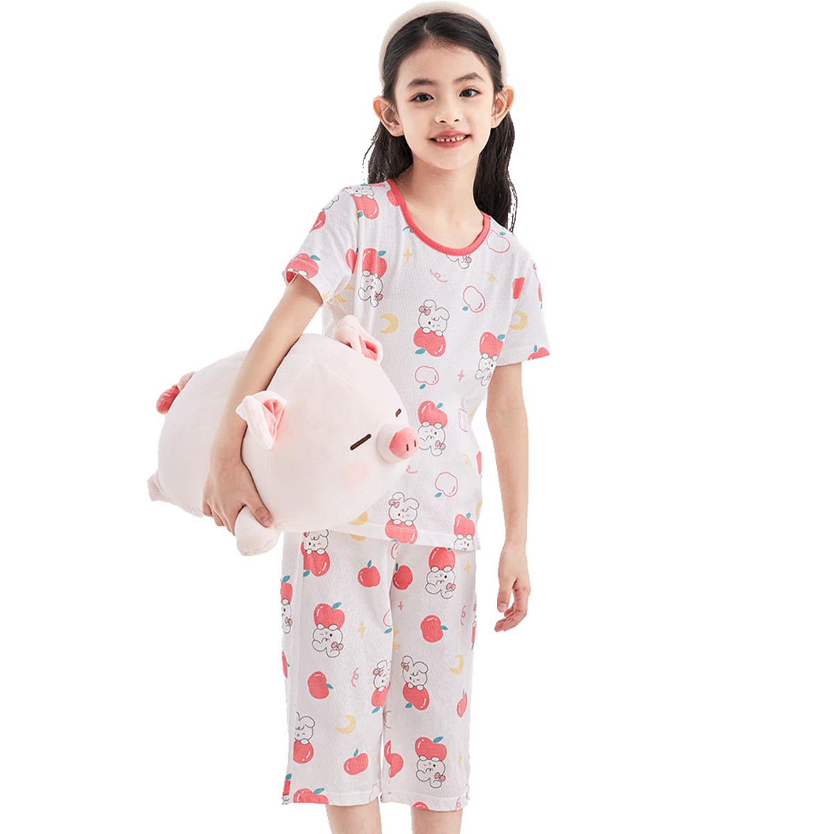 DEESHA [7A Antibacterial Cotton Mesh Jacquard], Girls' Lightweight Short-Sleeve Pajama Set, Soft Cotton Skin-Friendly Air Conditioning Wear