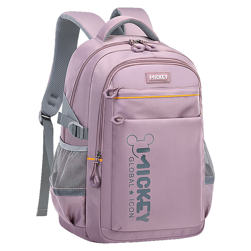 Disney Elementary School Girls Backpack for Grades 5-6, Middle and High School Student Bag, 4 Large Compartments, Lightweight Double Shoulder Bag 12083 Pink Purple