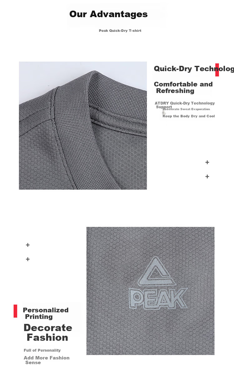 PEAK Men's Short-Sleeve Quick-Dry T-Shirt, Summer Breathable Running Fitness Wear, Sports Sweat-Wicking Casual Morning Jog Badminton Outfit 12