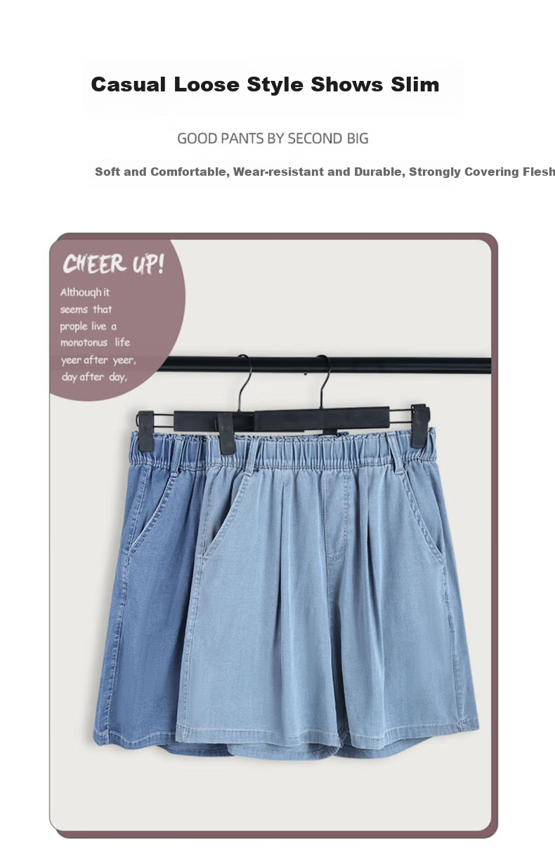 LangSha Tencel Soft Denim Shorts for Women, Summer 2025 New High-Waisted A-Line Slimming Loose Straight-Leg Mid-Length Shorts 4