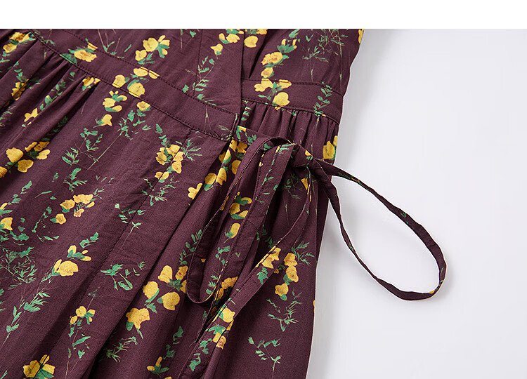 Dme [Muse's Romance] Autumn French V-Neck One-Piece Tie-Waist Tea Dress A-Line Elegant Women's Dress 3