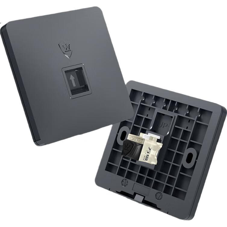 WANJEED Сетевая панель прямой проходки Cat6a 10G Ethernet кабель розетка панельная коробка, однопортовый сетевой порт 86 типа компьютер экранированный прямой модуль вставки, серый 1-14655