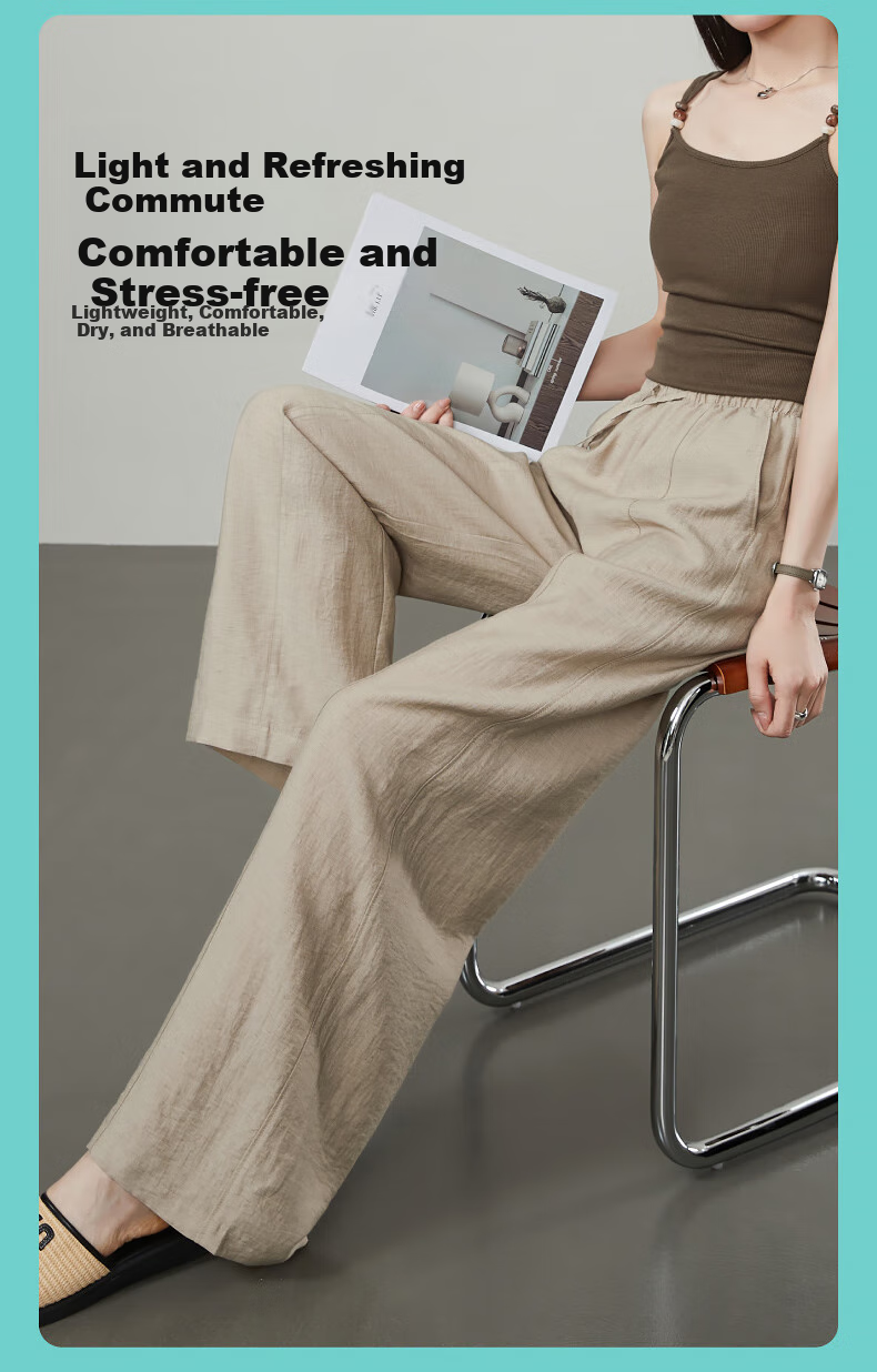 ESE-Y Ice Linen Wide-Leg Pants for Women, New Summer 2025 Style, Linen Light-Weighted Outfit, Yamamoto White Straight-Leg Pants, Beige, Size 30 7