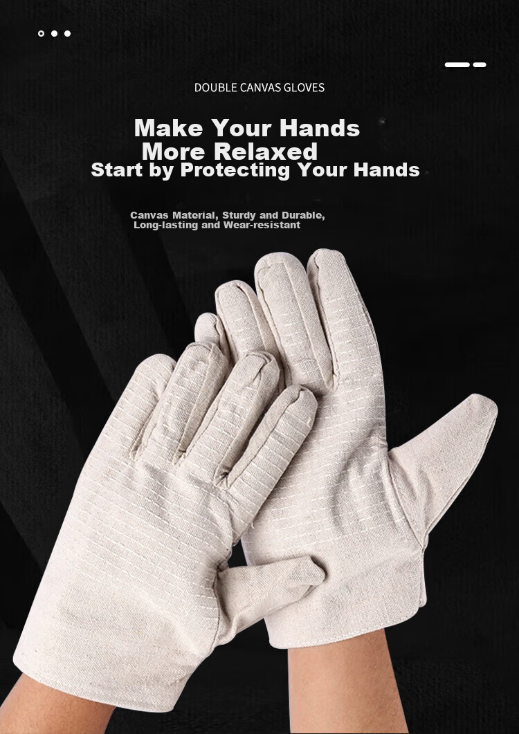 SHENGLI GCF240 Canvas Gloves, Work Gloves, Durable And Tear-Resistant, 24-Stitch Pattern, Double-Layer Cotton, White, Pack of 10 Pairs 7