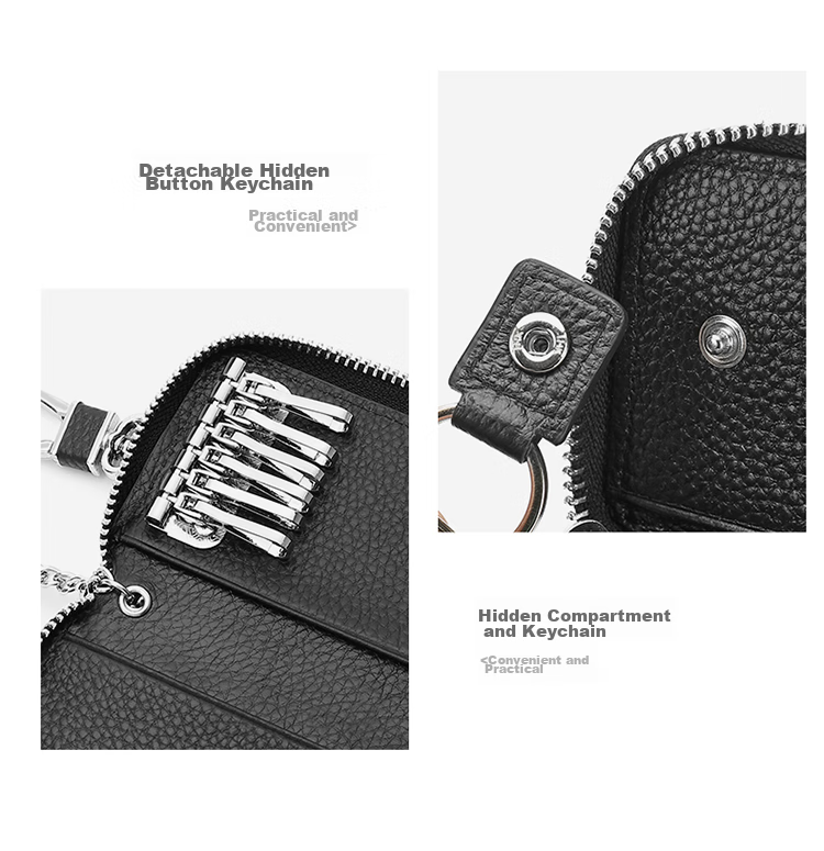MEXICAN Car Key Case, Unisex Leather Card Holder with Zipper, Coin Purse, Multifunctional Key Ring, Black 6