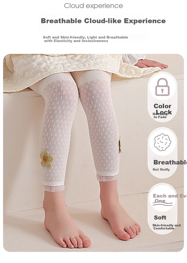 Langsha Girls' Summer Thin Breathable Anti-Mosquito Mesh Leggings Baby Nine-Point Pants Children's Tights 7
