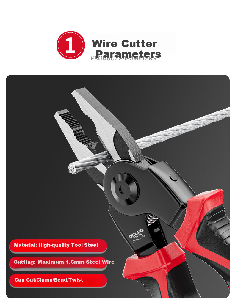 DELIXI Multi-Functional Pliers Set: Wire Cutters, Cable Strippers, Electrician's Pliers, Line Cutters, And Wire Crimpers 4