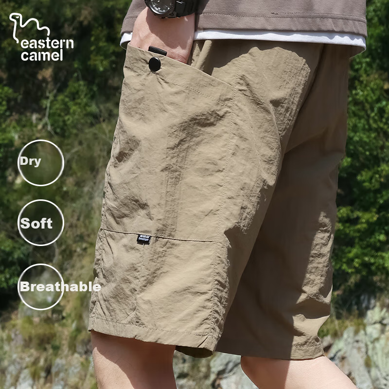 EASTERN CAMEL Men's Shorts, Summer Lightweight Breathable Cool Outdoor Sports Quick-Dry Beach Shorts, Knee-Length Pants for Men, Black, Size L