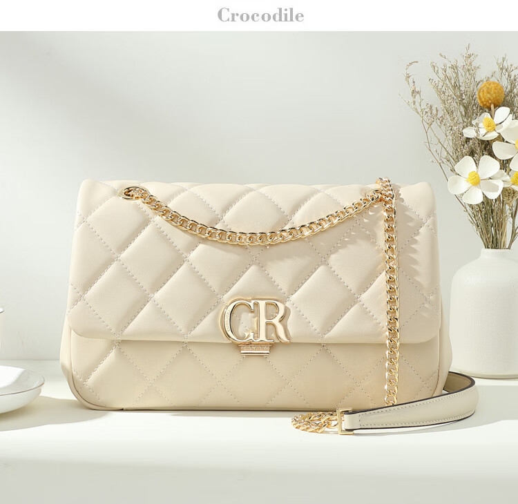 CROCODILE Goddess Festival Light Luxury Cowhide Women's Handbag, Classic Diamond Pattern Shoulder Bag, High-End Crossbody Ladies Chain Bag, Gift 6