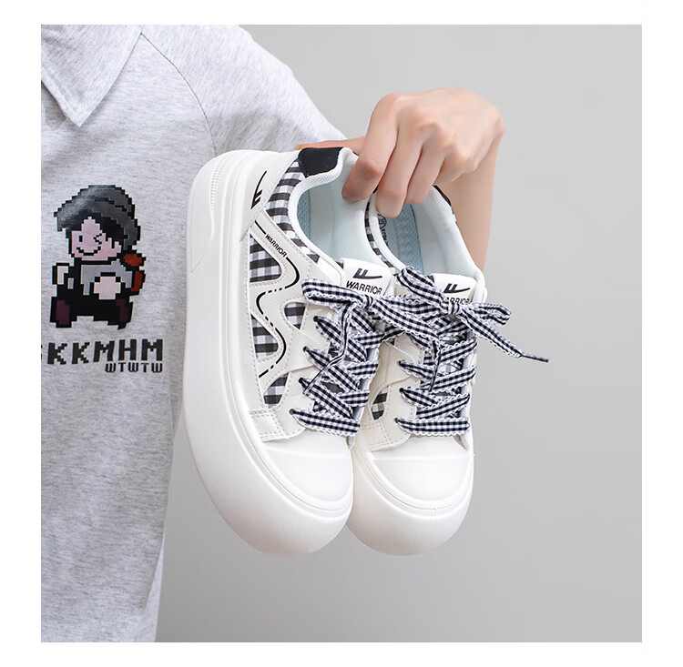 Warrior Women's Thick Sole Versatile Cute Shoes Spring Autumn Popular Casual Student Sports Sneakers, Beige Black, Size 38 6