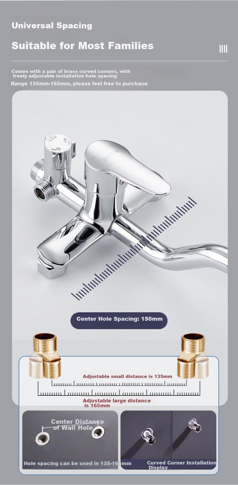 BSITN Shower Set with Integrated Copper Mixing Valve, Bathroom Shower System with Pressure-Increasing Shower Head, Complete Set in Bright Silver B1047 11