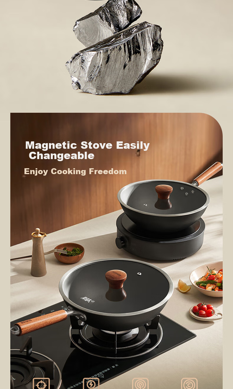 SUPOR Cast Iron Wok with Titanium, Non-Coated Stir-Fry Pan, Non-Stick, Compatible with Gas And Induction Cooktops, EC34AYT01 12