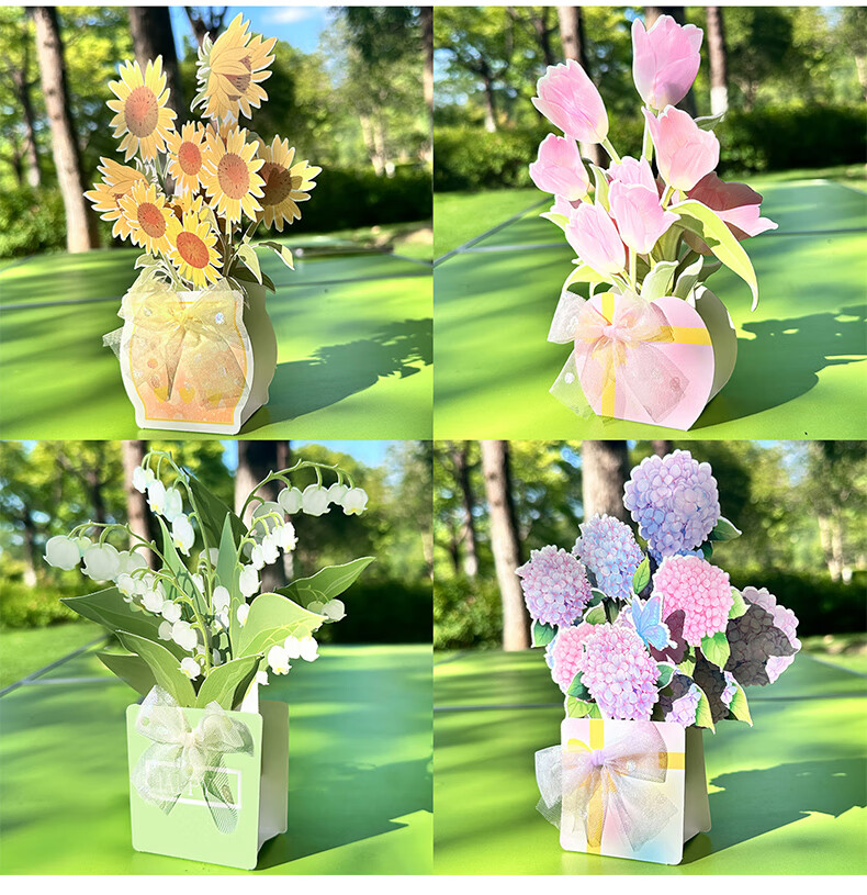 DiLe Birthday Gift for Teacher DIY Handmade Blooming Bouquet Kindergarten Primary School Creative 3D Pop-up Mom Greeting Card Postcard Single MJ-A665 Blue 10