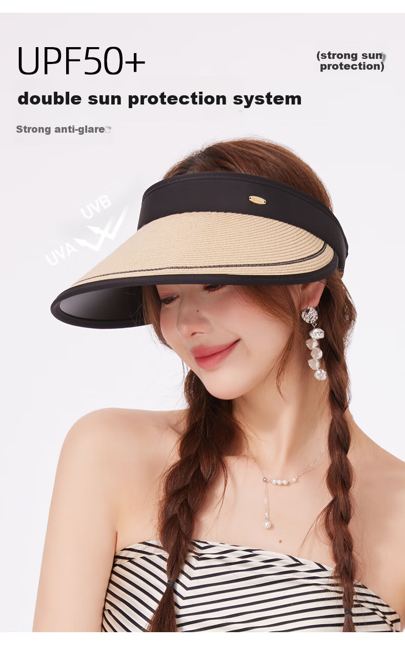 CACUSS Women's Summer Straw Sun Hat with Open Top, Wide Brim, Fashionable Floral Ribbon, Face-Slimming Sun Hat, Huaxin Coffee Color 4
