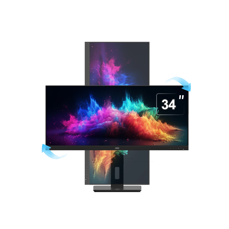 AOC IPS Monitor, 34-Inch Ultrawide Screen, Height-Adjustable And Rotatable, Narrow Bezel, for Office Work, Eye Protection, Low Blue Light, Desktop Expansion, Laptop Extension Display Q34P2
