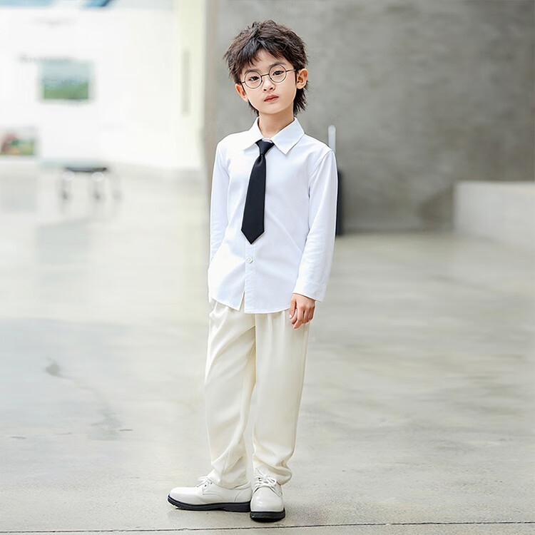 LUOBOBEIBEI Children's White Long Sleeve Shirt Boys Suit Shirt Bow Tie Host Piano Performance Outfit L1Y1 140 1