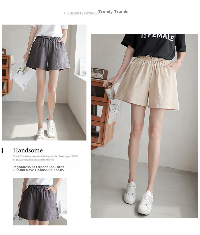 LangSha Cotton And Linen Shorts for Women, Summer A-Line Style, Plus Size, Sports Shorts, Versatile High-Waist Loose Casual Wide-Leg Hot Pants 4