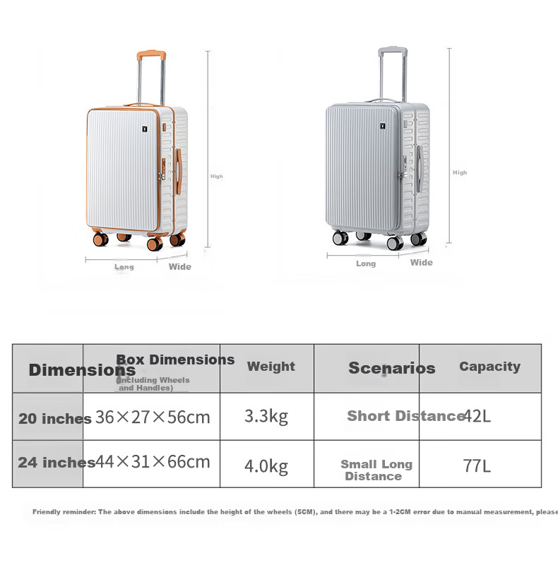 Huahuagongzi Luggage Suitcase for Men And Women, Carry-On Travel Case with Password Lock, Front Opening Aluminum Frame Case, Midnight Black, 24 Inches 9