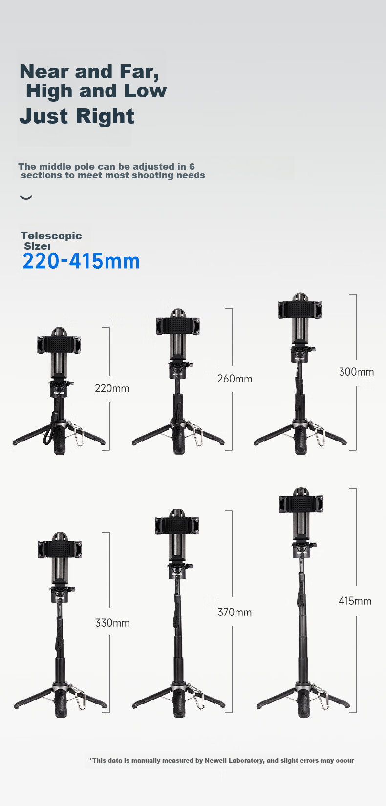 NEEWER Selfie Stick Magnetic Tripod Extendable Travel Phone Stand Floor-Standing Device 360-Degree Rotation Fully Automatic Multifunctional Shooting Live Streaming Anti-Shake Gimbal 6