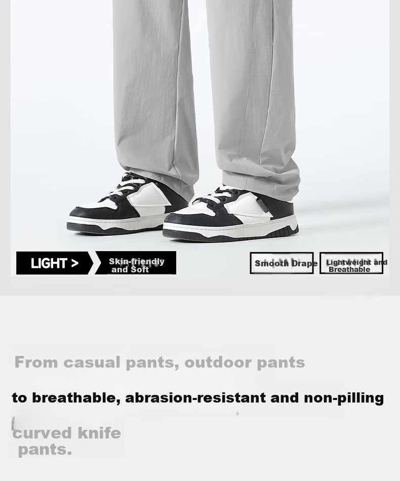 MINISO Summer Men's Thin Casual Pants, Loose Straight-Leg Tapered Trousers, Breathable Mesh, Slim-Fit Men's Pants Z W Gray M 3