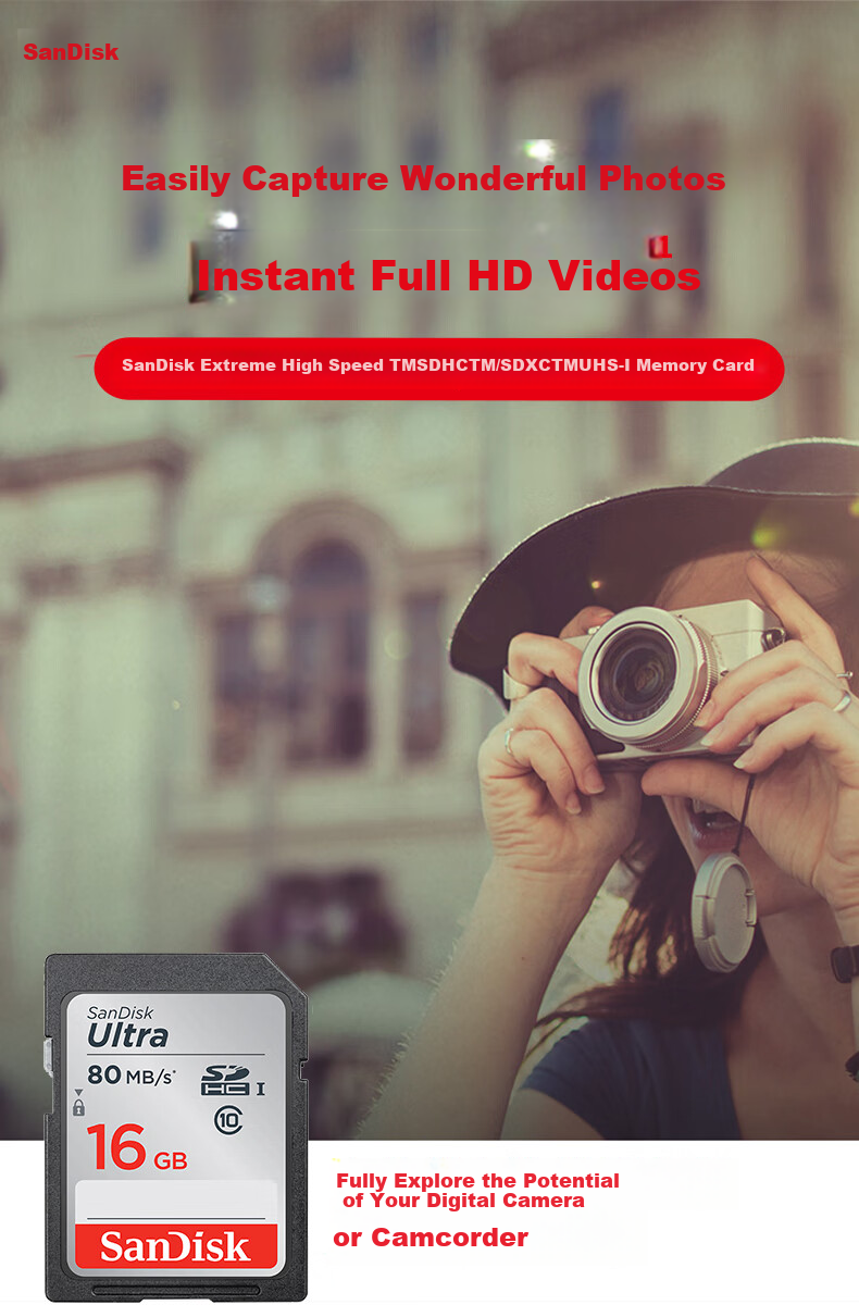 Sandisk 16GB SD Memory Card, C10 Extreme High-Speed Edition, Read Speed 80MB/s, Full HD Capture, Ideal Companion for Digital Cameras 1
