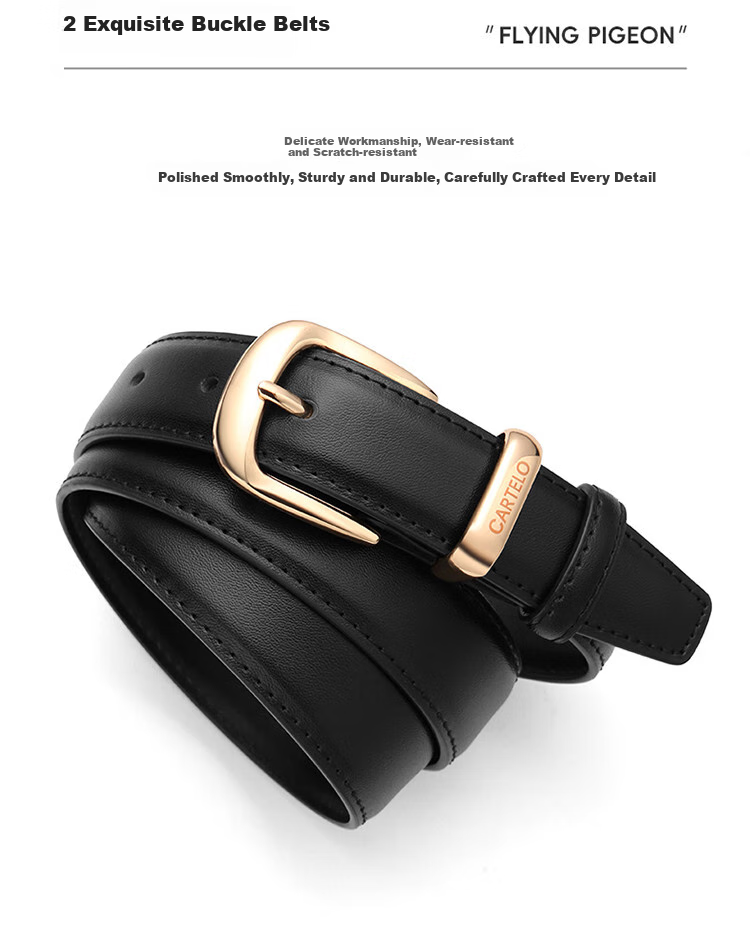 CARTELO Women's Leather Belt, Casual Trouser Belt, Simple Versatile Pin Buckle, Slim Decorative Style, Gift for Girlfriend 4