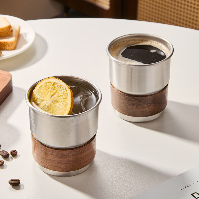 CLITON 304 Stainless Steel Coffee Cup Vintage Portable Outdoor Travel Mini Juice Cup Cold Drink Cup Tea Cup