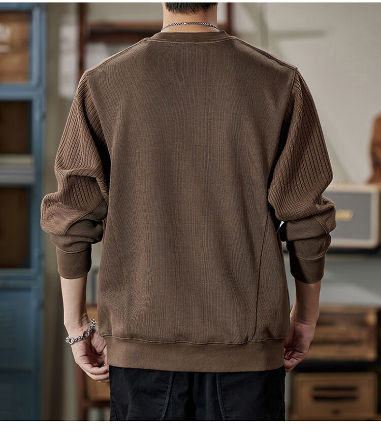 JEEP Men's Color Block Sweatshirt, Loose Fit T-Shirt Undershirt for Spring And Autumn, Casual Heavyweight Menswear, Apricot Color Block, 2XL 11