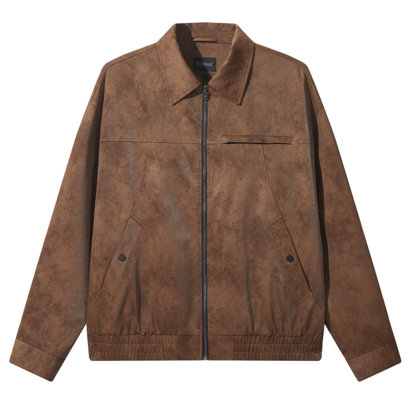 CABBEEN Tie-Dye Washed PU Jacket Men Gradient Tie-Dye PU American Casual Autumn Long Sleeve Coat