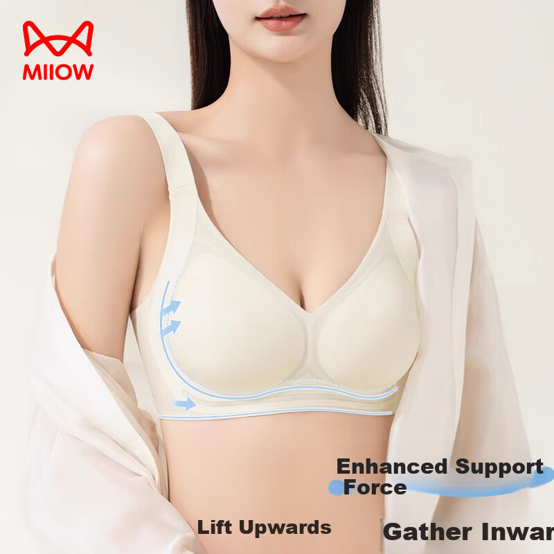 Женский бюстгальтер MiiOW, модель Soft Support Bra, размер L, цвет шампань. Бесшовный, с поддержкой, из дышащего материала "холодный лед" шелк. Обеспечивает подъем и Push-Up эффект.
