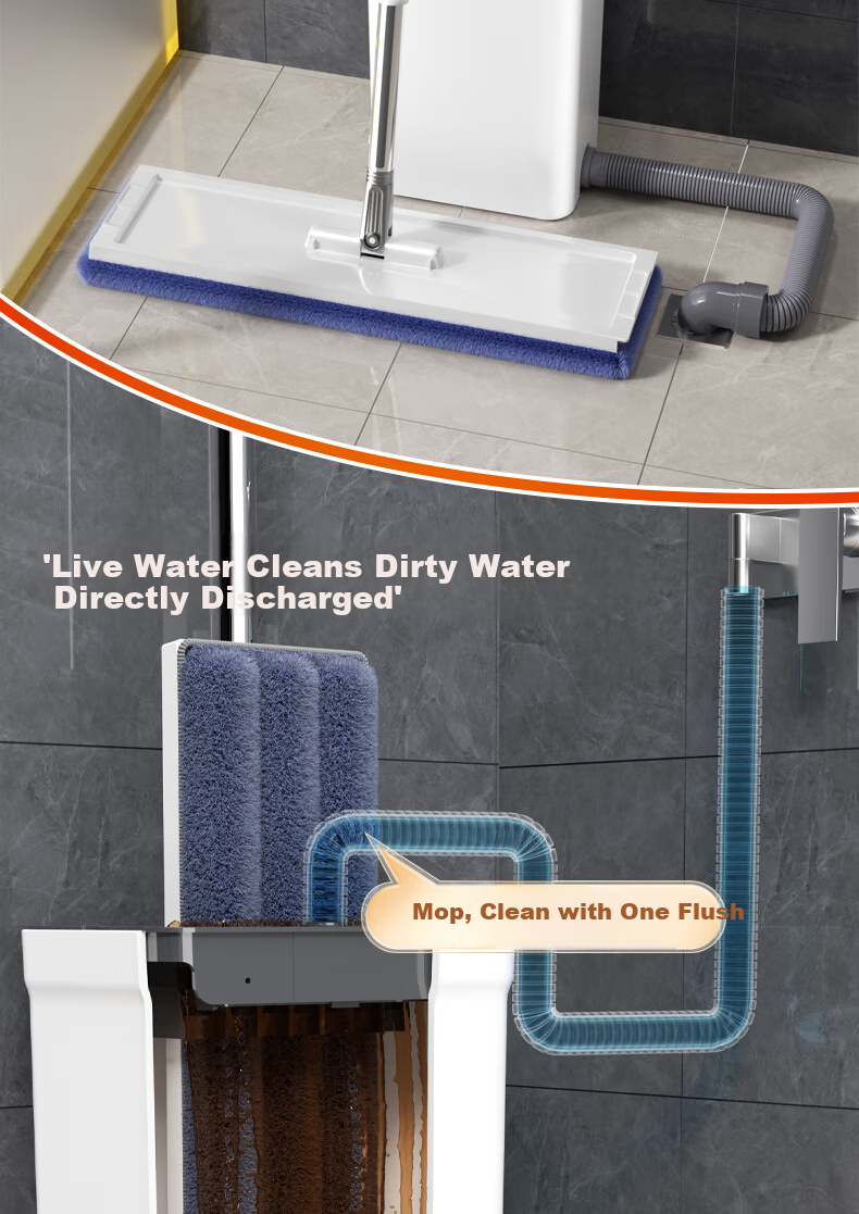 Dongfangliangjie Mop, Household All-In 40cm Large Size, No-Hand Wet And Dry Flat Mop with Storage Tank, Direct Drainage for Dirty Water 2