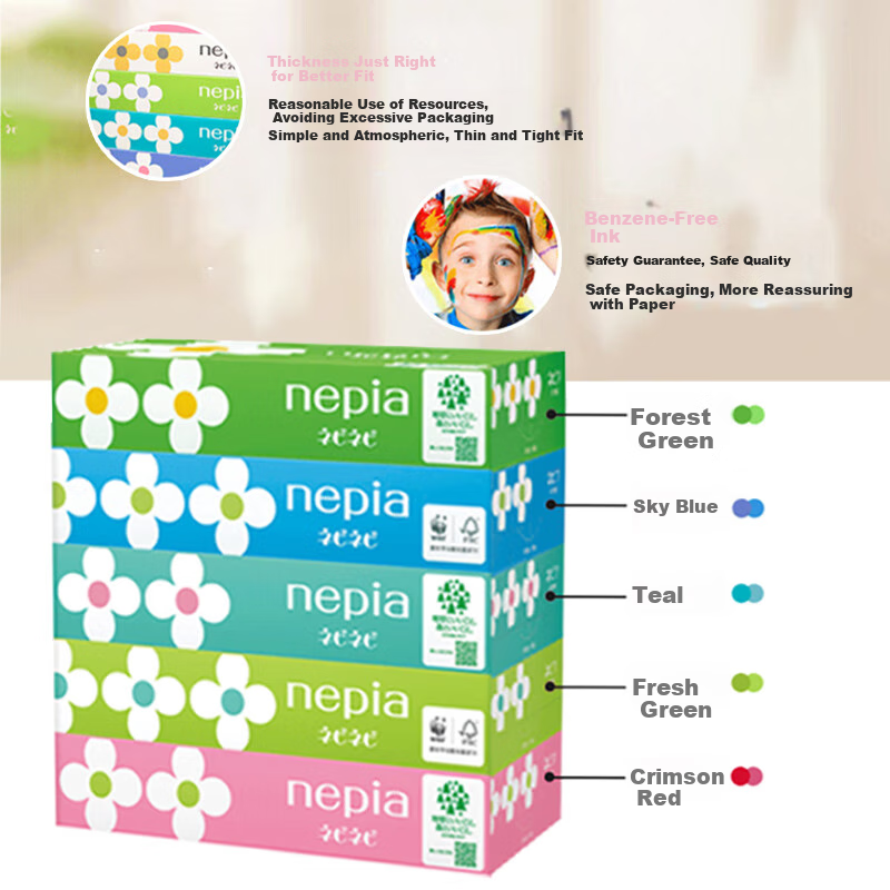 Nepia Facial Tissues, Large Floral Box Packaging, 2-Ply, 150 Sheets*5 Boxes, Imported from Japan, Pull-Out Box Design, Napkins
