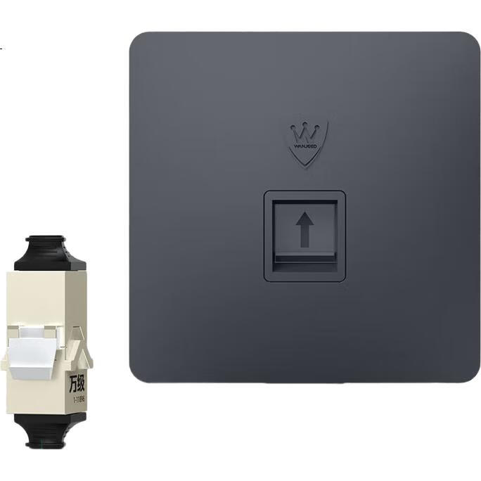 WANJEED Сетевая панель прямой проходки Cat6a 10G Ethernet кабель розетка панельная коробка, однопортовый сетевой порт 86 типа компьютер экранированный прямой модуль вставки, серый 1-14655