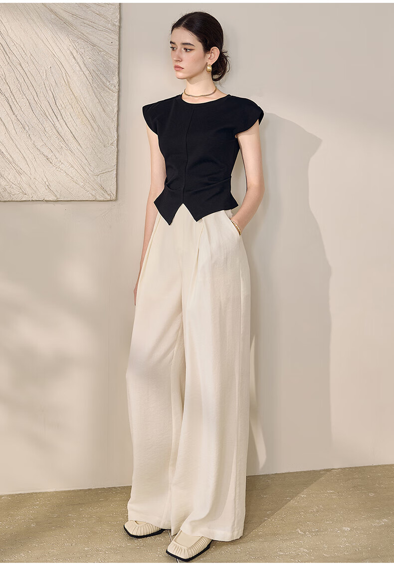 ROEYSHOUSE Women's Summer High-Waist Linen Casual Wide-Leg Pants 12289 Off-White 2XL 6
