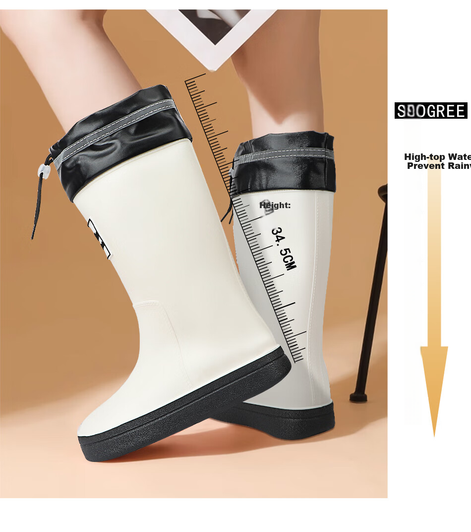 SooGree Women's Rain Boots, High-Top with Drawstring, Waterproof And Wear-Resistant, Outdoor Travel Water Shoes, Dirt-Resistant Rain Boots 3