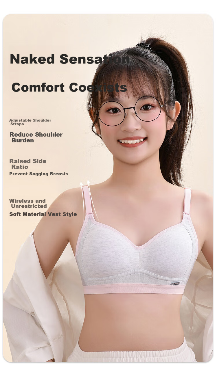 MiiOW Girls' Wireless Bra, Breathable Vest for Children, Seamless Underwear for Middle And High School Students in Puberty, Thin Style 3