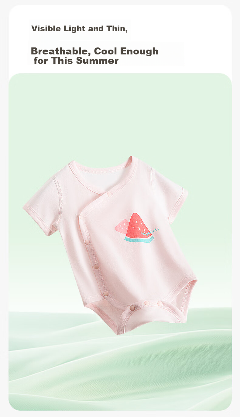 Babyprints Infant Romper, 2-Piece Set, Pure Cotton Onesie, Short-Sleeve Triangle Bodysuit, Thin Underwear, Belly Protection Jumpsuit, Green, Size 66 3